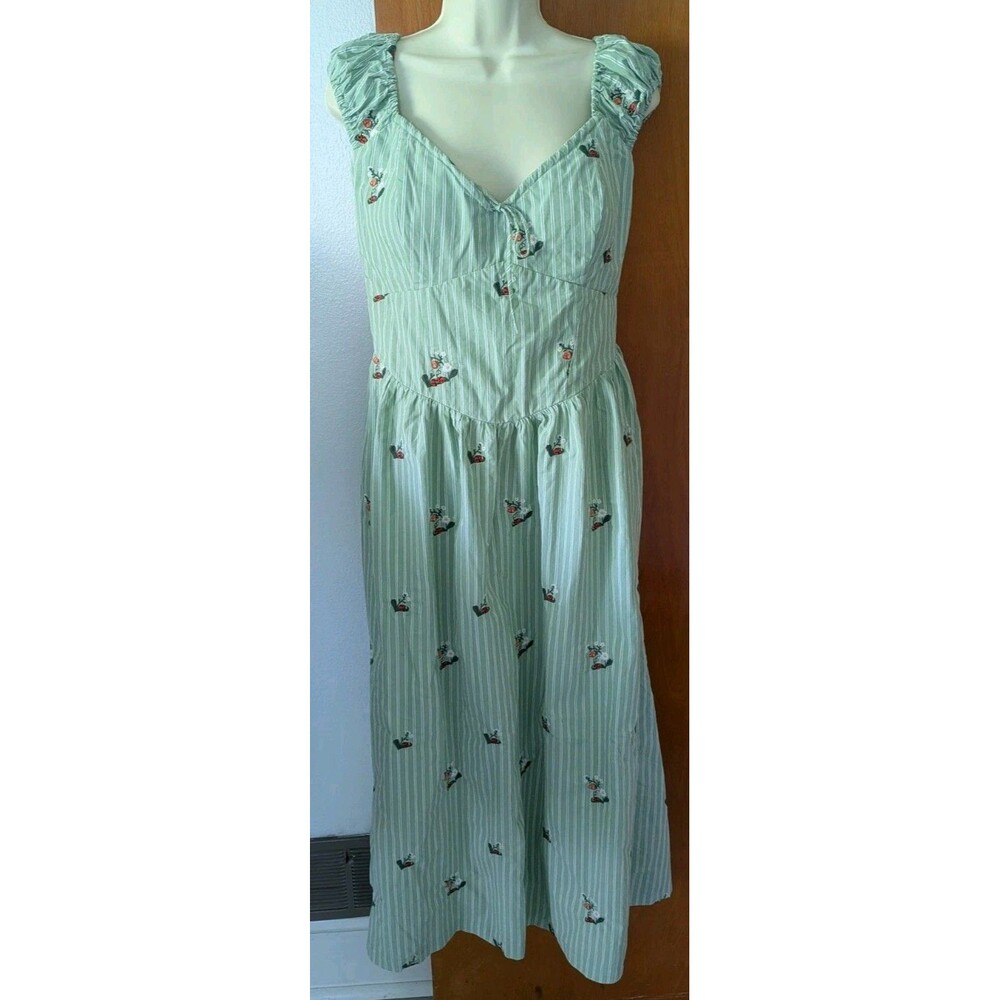 Abercrombie & Fitch Bra-Free Dipped Waist Midi Dress Striped Sz L Tall Green NWT